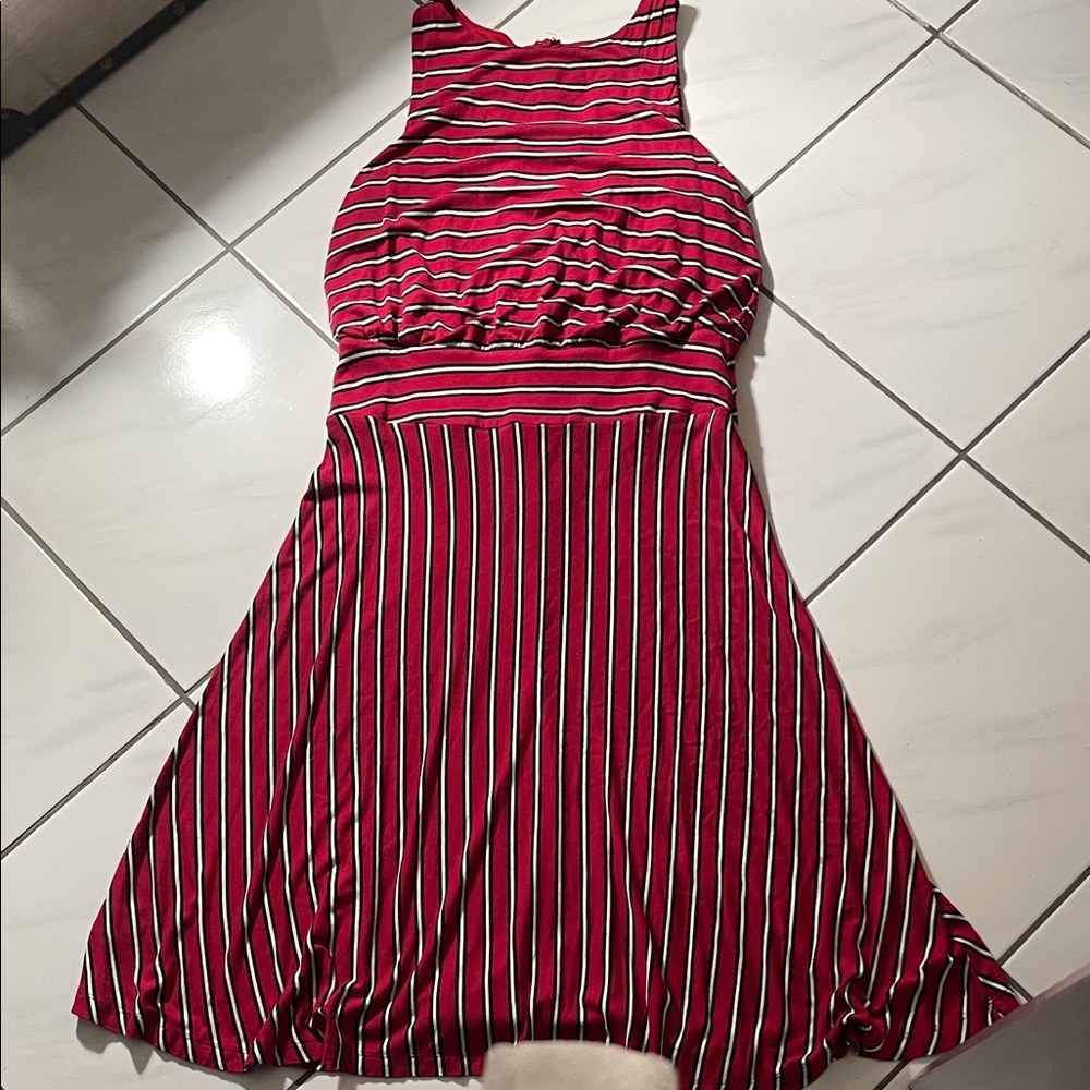 LOFT Red and White Striped Midi Dress